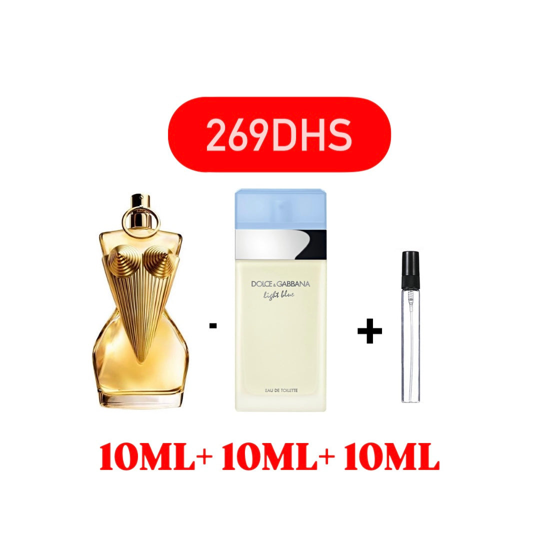 10ml jpg divine+10ml d&g light blue edt femmes+10ml gratuit